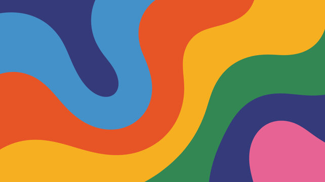 A vibrant abstract composition features flowing overlapping shapes in a bold palette of primary and secondary colors creating a dynamic visual high quality professional detailed modern