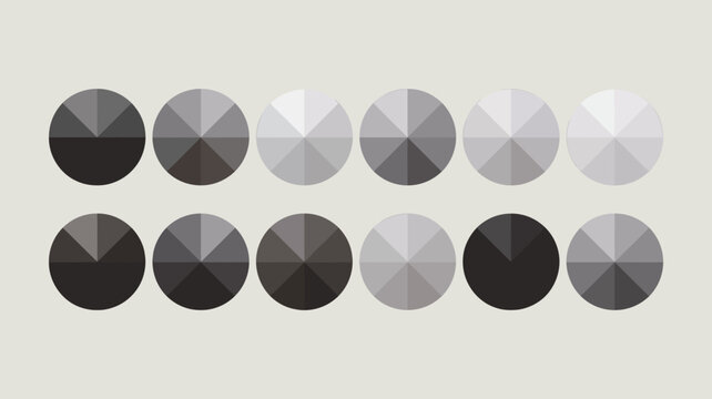 A series of geometric circles displays a grayscale gradient ranging from deep black to pure white showcasing tonal variations high quality professional detailed modern elegant stylish