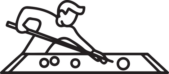 man trying to hit the ball in a billiard game.one line icon illustration with white background © Misho x Mamun