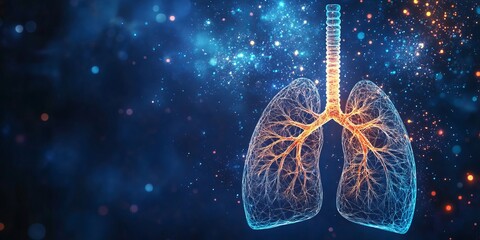 Stunning Geometric Lungs Illustration Showcasing Respiratory System Functions with Glowing Texture