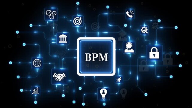 BPM Business process management system technology concept. 4k motion Technology..