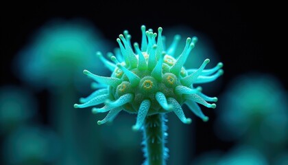 Vibrant Green Sea Anemone With Starburst Tentacles Glowing Under Blue Light In Dark Ocean Water Macro Shot