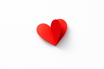 Fototapeta premium Single red 3D heart on clean white background. Minimal romantic concept with soft shadow, high sharpness and clarity. Modern love symbol, vertical negative space for design and stock use.