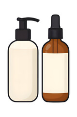 Fototapeta premium Cosmetic bottles with pump and dropper dispensers on black