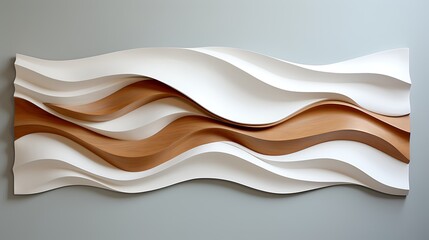 Obraz premium Abstract wall art featuring flowing waves of white and brown hues