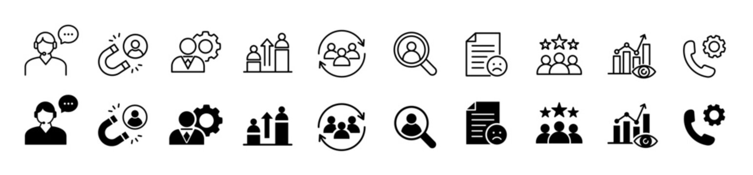 CRM icon set. Customer relationship management symbol. Vector illustration.