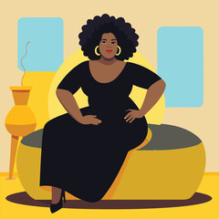 Confident Plus-Size Black Woman in Black Dress