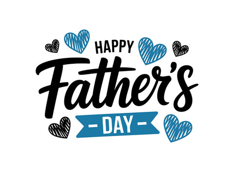Happy Fathers Day text with hearts on transparent background