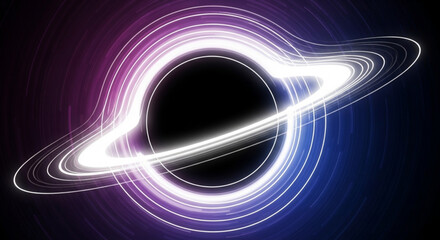 Glowing white and purple rings around a black hole in space with a dark background and vibrant neon light © Muhammad Abubakar