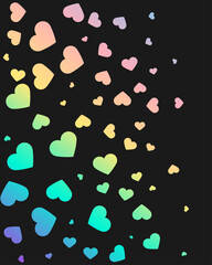 Background with Haotic Hearts, Colorful Hearts on a Dark Background, Romantic Background, Valentine's Day, Wedding, Vector