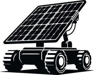 Illustration of a solar powered robotic vehicle with large wheels and solar panel