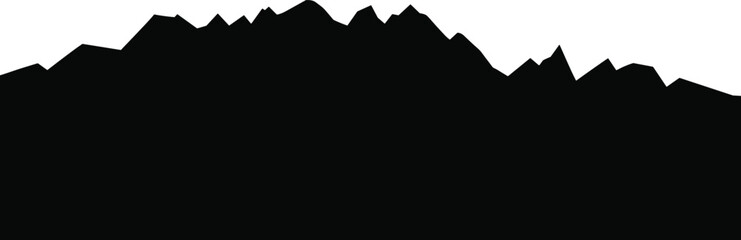 Mountain silhouette landscape with rugged peaks, black rocky horizon illustration isolated on white background, natural outdoor scenery design element for travel and adventure themes. © Mst Jotsna