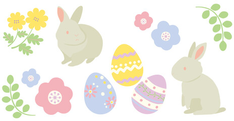 イースターエッグとうさぎの花いっぱいの春イラスト