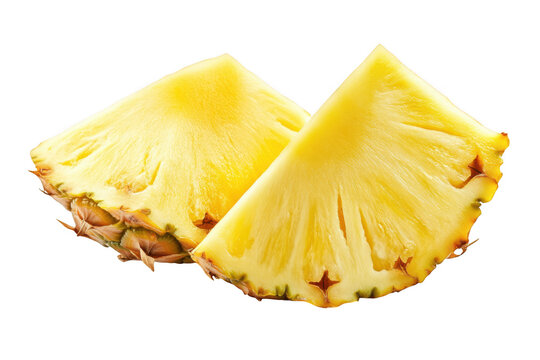 Two slices of fresh pineapple fruit isolated on transparent background
