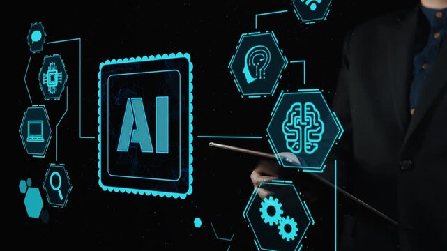 Explore a striking image showcasing a futuristic AI interface, emphasizing technology, innovation, and digital interaction for modern solutions in various fields. Cipher