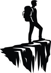 Person standing on a cliff edge with a backpack