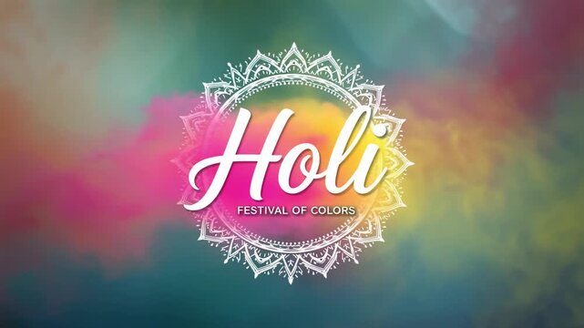 Colorful holi mandala banner ornament template in modern stylish gradient with lettering quote Holi festival of colors