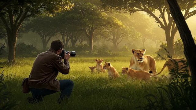 Wildlife Photographer Captures Stunning Lion Family in African Savannah.