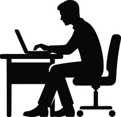 Silhouette of a person working at a desk with a laptop