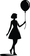 Silhouette of a girl holding a balloon in a minimalist style