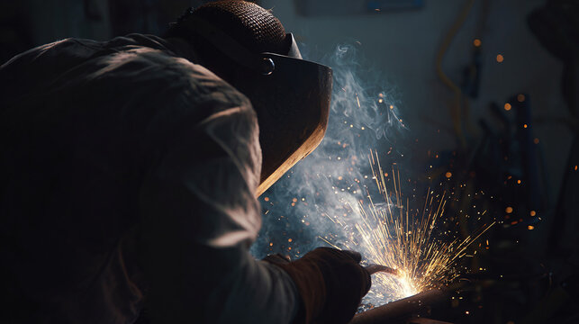 Skilled worker welding copper pipes in industrial workshop