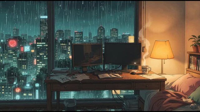 stream starting soon screen, overlay loop, animated virtual backgrounds, cozy lo-fi streamer streaming starting soon, vtuber asset twitch zoom OBS, anime chill hip hop.