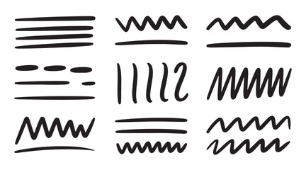 Set of hand drawn various doodle scribble lines and wavy elements for creative design projects isolated