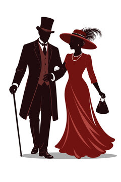 067-12-Victorian era couple walking together, symbolizing romance and classic fashion
