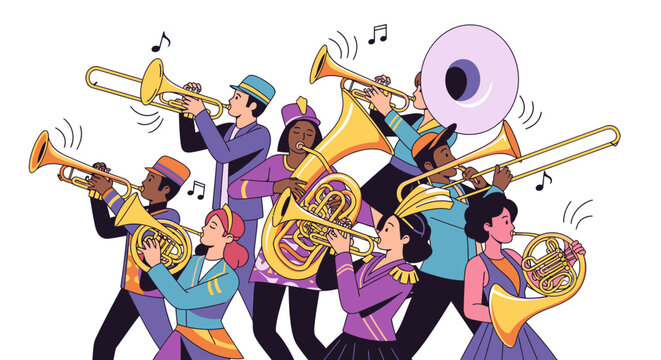 Vibrant Cartoon Musicians Playing Various Instruments.
