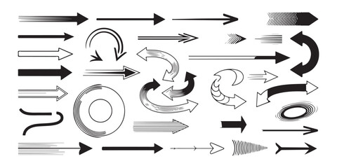 Large collection of diverse vector arrow designs including bold silhouettes and fine line technical sketches