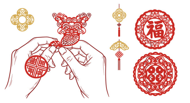 Hand holding Chinese New Year decoration.
