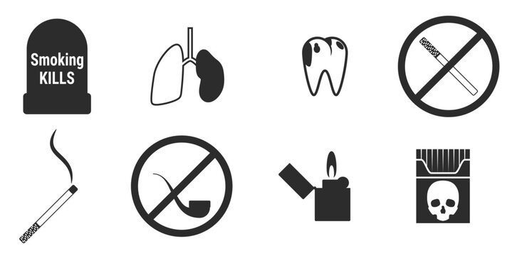  set of islated icons on theme no smoking