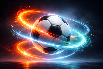 Fototapeta premium Football with Orange and Blue Energy Orbit Motion