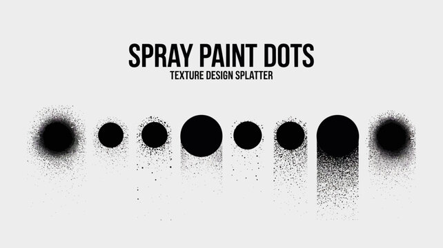 A series of black spray paint dots are displayed gradually fading in intensity and texture from left to right on a white background high quality professional
