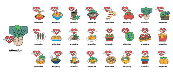 A collection of food items with a heart in the middle