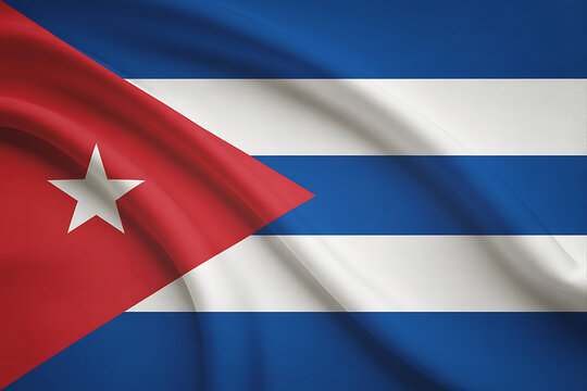 Cuban flag with red triangle and white star on blue, white, and blue stripes