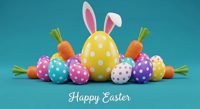 Easter celebration with colorful eggs and carrots