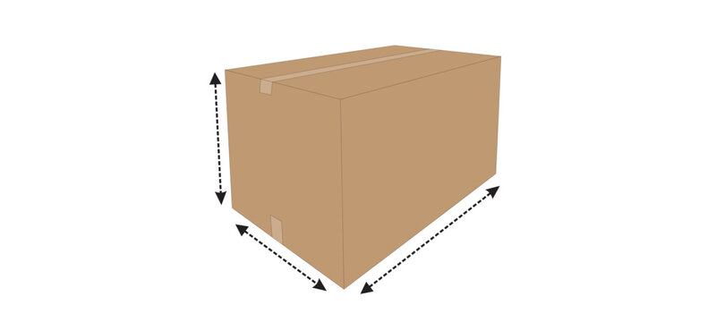 3D Cardboard Shipping Box with Dimension Arrows Vector Illustration.