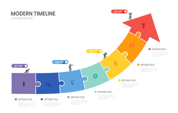 Infographics business arrow timeline 7 steps to success template. presentation and icon vector illustration.
