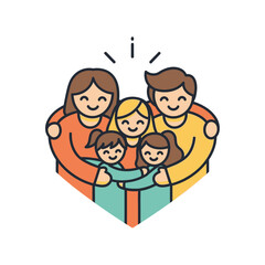 Obraz premium Family Group Heart Cartoon Illustration Smiling.