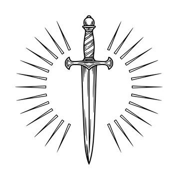 Ornate Medieval Sword with Radiant Sunburst Rays Symbol of Power and Victory ancient
