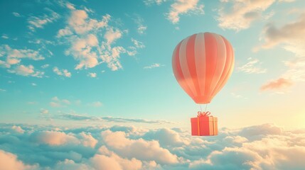 Fototapeta premium A Box flying on a parachute with pink cloud,vector illustration of package flying down from sky and cloud with parachute, concept for delivery service,shopping online,air delivery service.