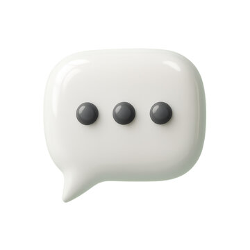 Glossy white 3D speech bubble icon with three dark grey dots indicating typing.