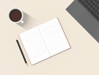 コーヒーのあるシンプルなデスク風景