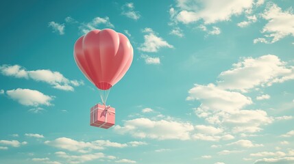 Obraz premium A Box flying on a parachute with pink cloud,vector illustration of package flying down from sky and cloud with parachute, concept for delivery service,shopping online,air delivery service.