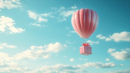 Fototapeta premium A Box flying on a parachute with pink cloud,vector illustration of package flying down from sky and cloud with parachute, concept for delivery service,shopping online,air delivery service.