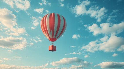 Naklejka premium A Box flying on a parachute with pink cloud,vector illustration of package flying down from sky and cloud with parachute, concept for delivery service,shopping online,air delivery service.