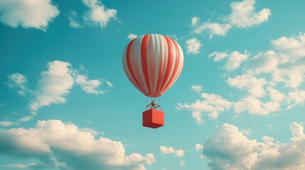 Fototapeta premium A Box flying on a parachute with pink cloud,vector illustration of package flying down from sky and cloud with parachute, concept for delivery service,shopping online,air delivery service.