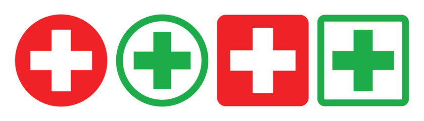 Obraz premium Red and green medical cross sign symbols vector illustration