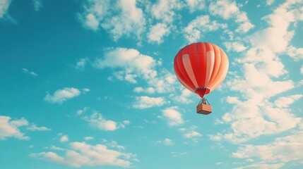 Fototapeta premium A Box flying on a parachute with pink cloud,vector illustration of package flying down from sky and cloud with parachute, concept for delivery service,shopping online,air delivery service.